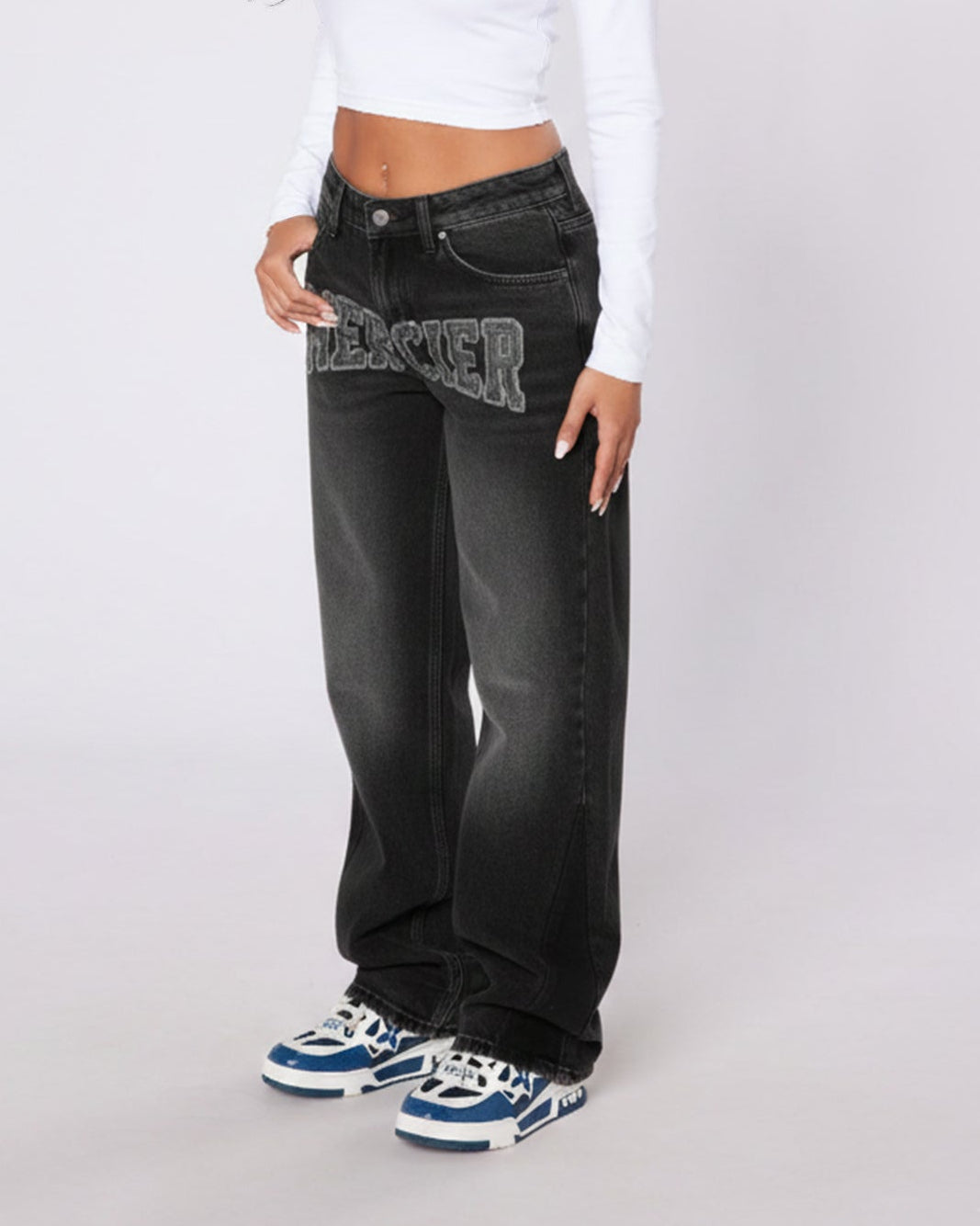 Women's Raw Edge Denim Jeans Black, image 1