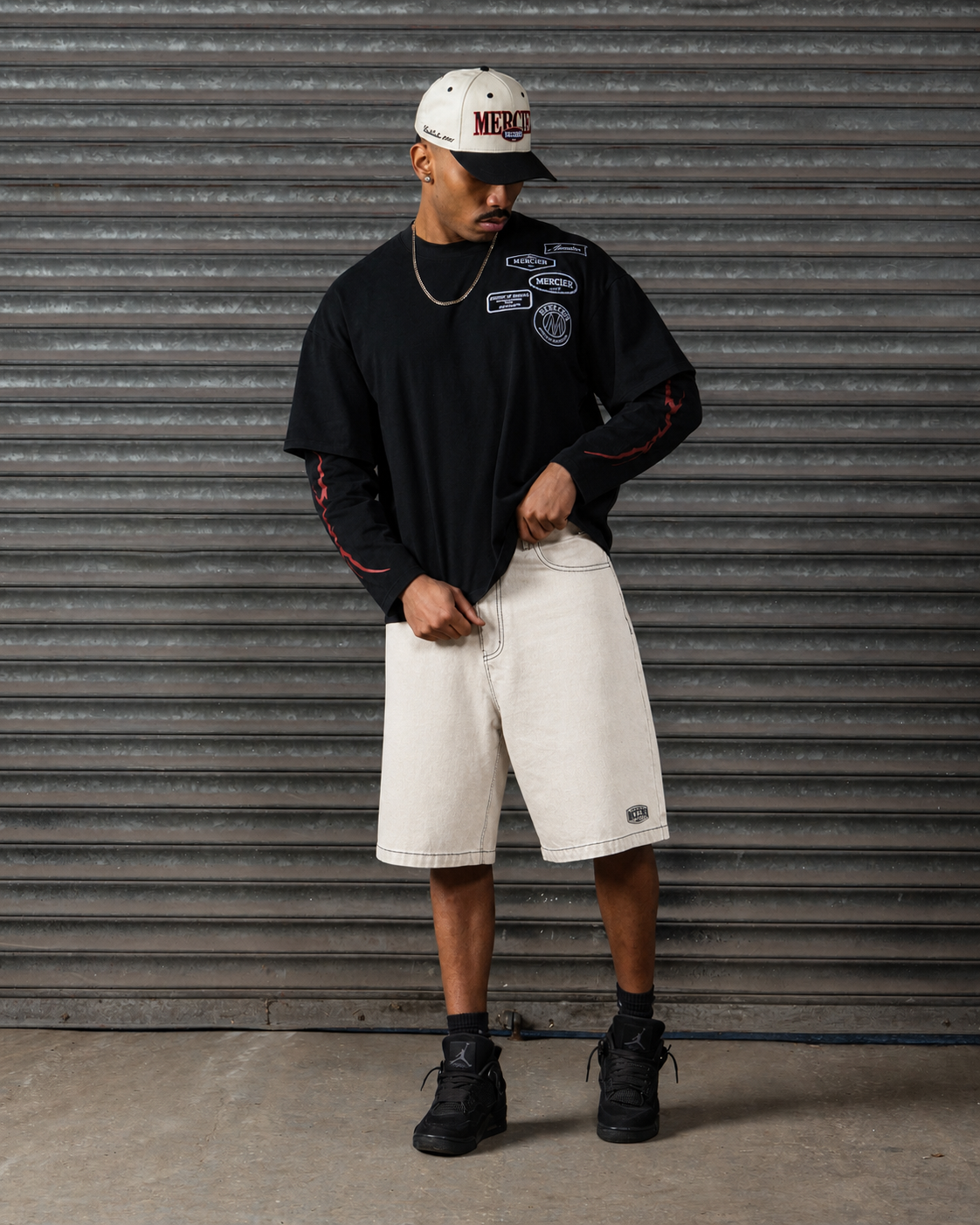Relaxed Stitched Jorts Beige, image 1
