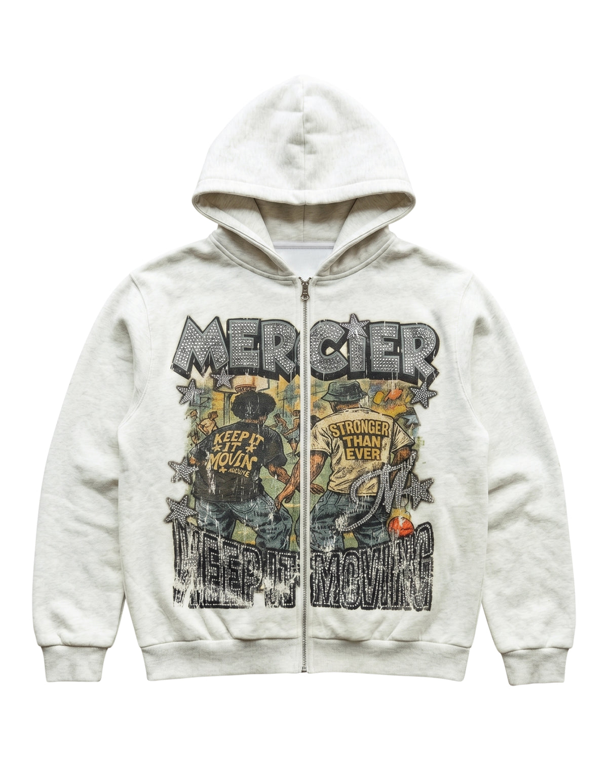 Diamante Ballers Zip Hoodie Grey Marl, image 1