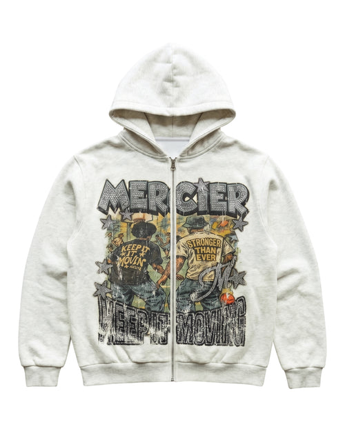 Diamante Ballers Zip Hoodie Grey Marl