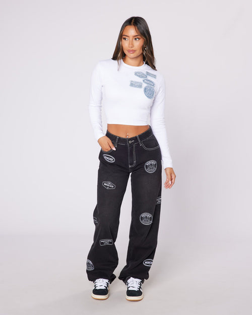 Womens Denim Stitch Badge Jeans Black