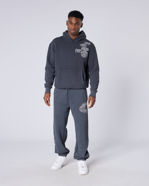 Washed Badge Hoodie Black