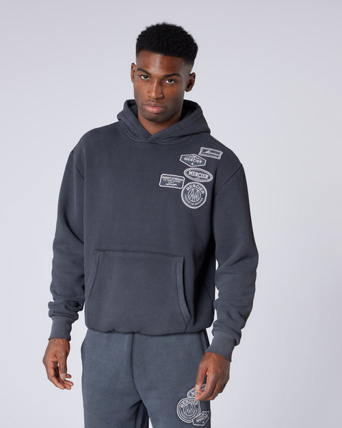 Washed Badge Hoodie Black