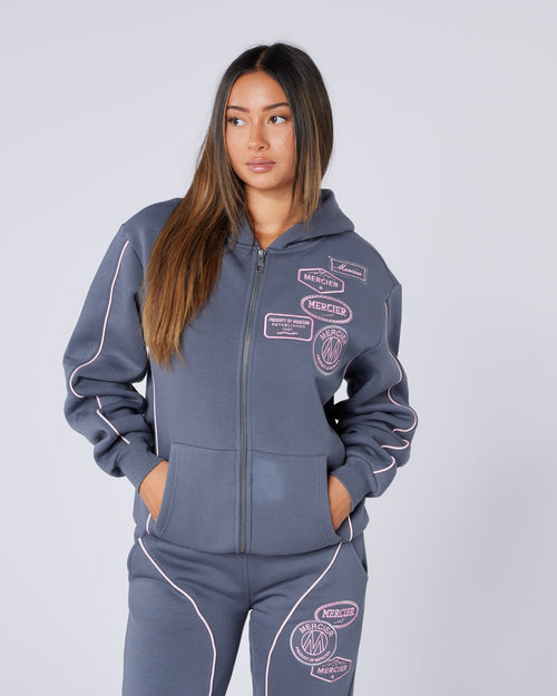 Womens New Wave Badge Hoodie Grey