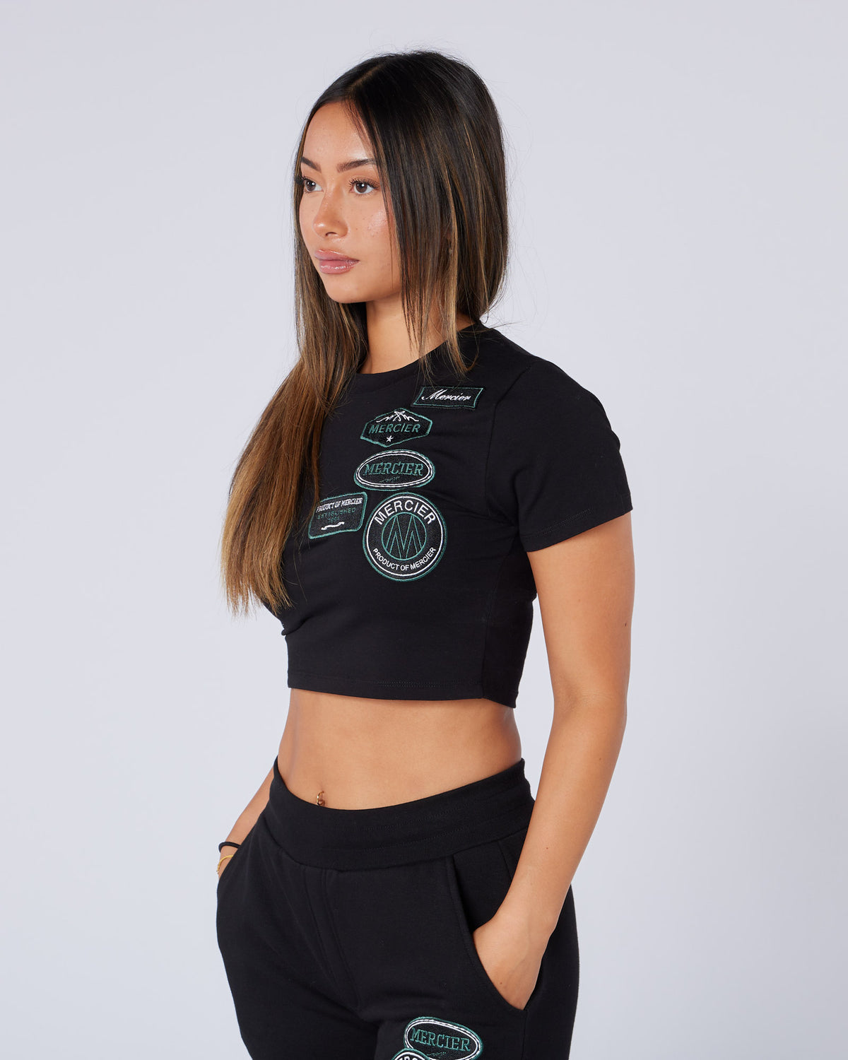 Women's Two Tone Baby Tee Black, image 1