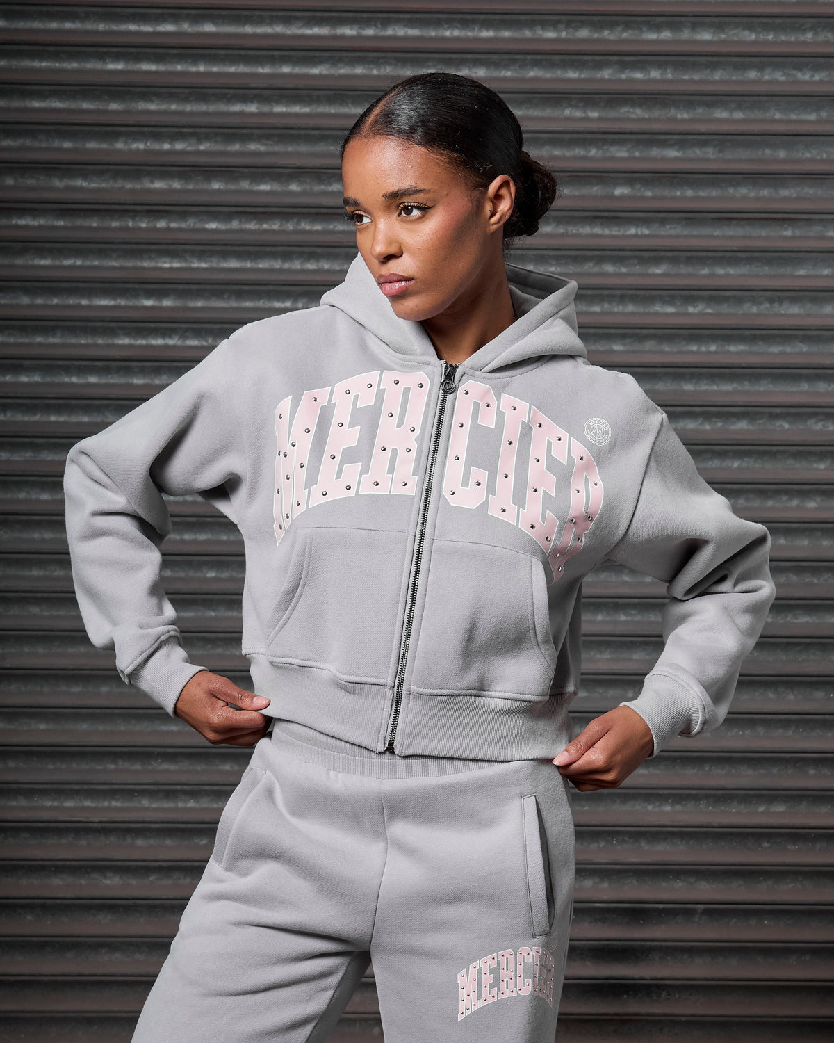 Women's Studded Zip Hoodie Grey, image 7