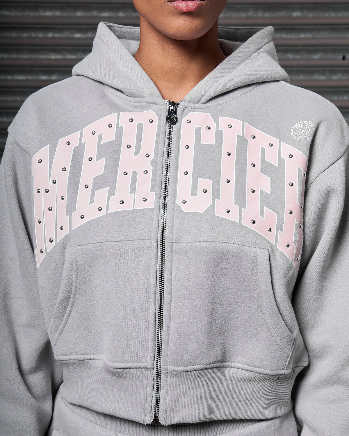 Women's Studded Zip Hoodie Grey, image 4
