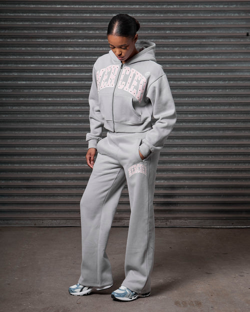 Womens Studded Zip Hoodie Grey