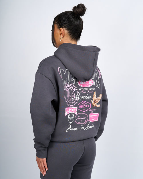 Womens Multi Tour Hoodie  Charcoal Pink