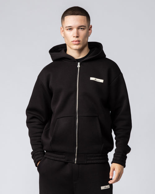 Script Zip Up Hoodie Black