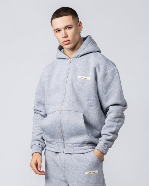 Script Zip Up Hoodie Grey