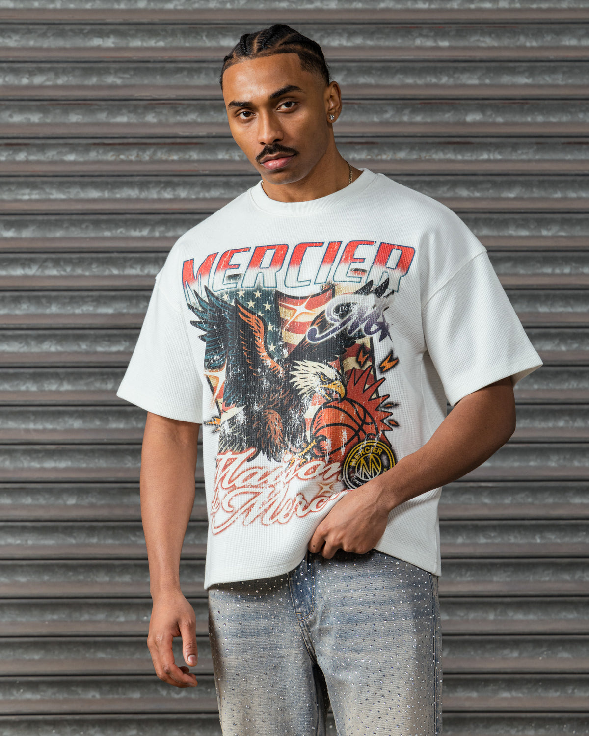 Mercier Eagle Waffle Tshirt White, image 2