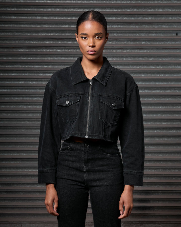 Womens Denim Jacket Black Red
