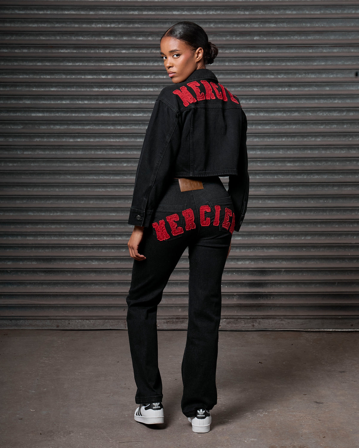 Women's Denim Jacket Black Red, image 4