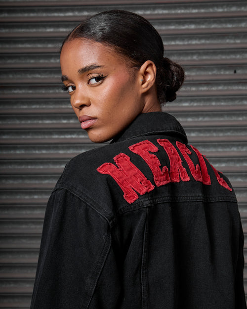 Womens Denim Jacket Black Red