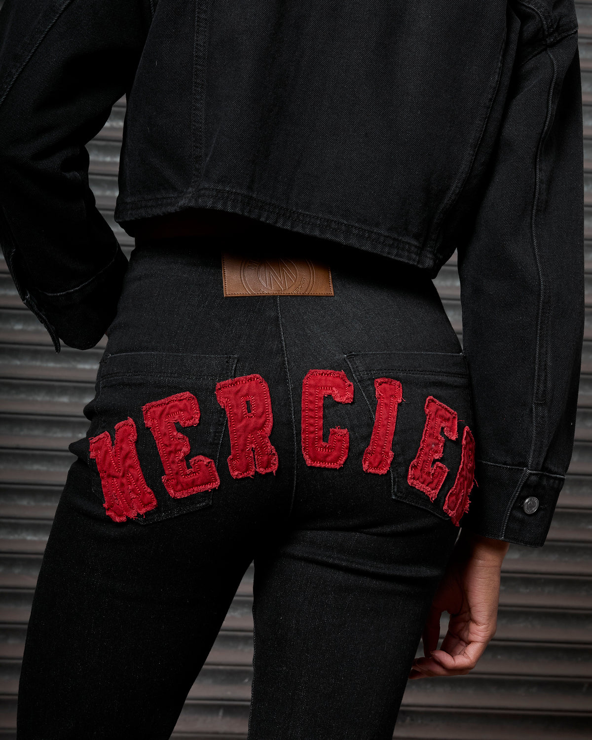 Women's Highwaist Denim Jean Black Red, image 1