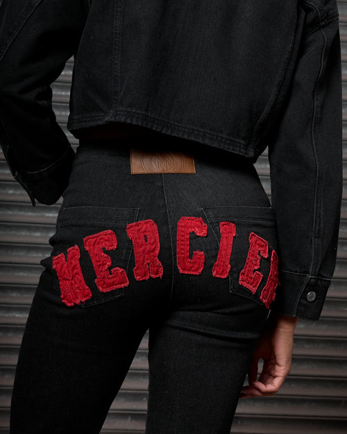 Womens Highwaist Denim Jean Black Red