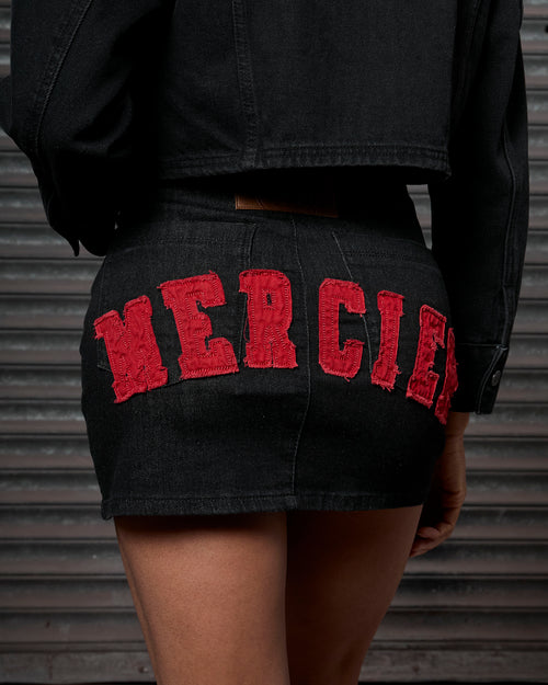 Womens Denim Mini Skirt Black Red