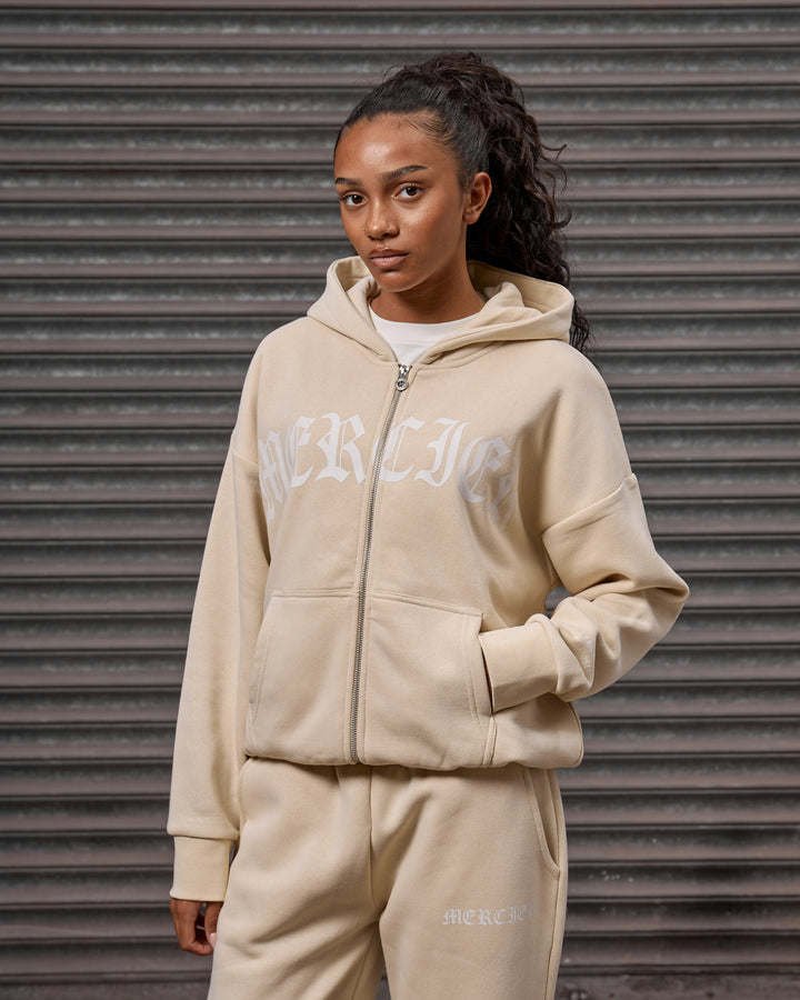 Womens Gothic Zip Hoodie Sand