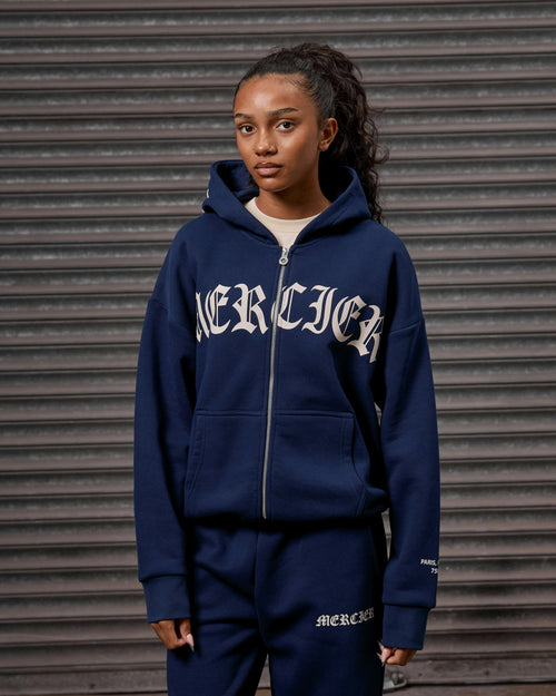 Womens Gothic Zip Hoodie Navy