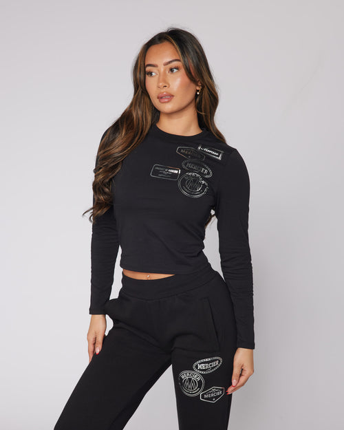 Womens LS Metallic OG Badge Tee Black