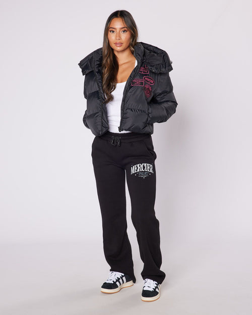 Womens Cropped Puffer Jacket Black/Pink