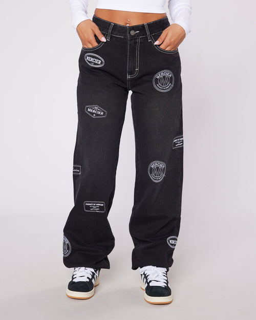 Womens Denim Stitch Badge Jeans Black